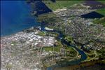 Taupo lake and town and the Waikato River outlet, New Zealand, 26 October 2005